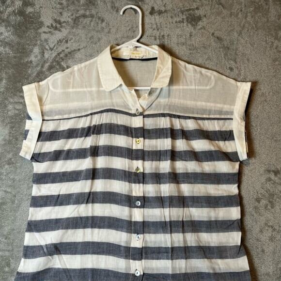 Hei Hei Anthropologie Perpignan Sz Small 100% Cotton Striped Button Front Blouse - Picture 2 of 6